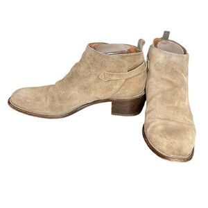 SARTORE Paris‎ Beige Suede Leather Stacked Heel Almond Toe Bootie Women’s Size 7